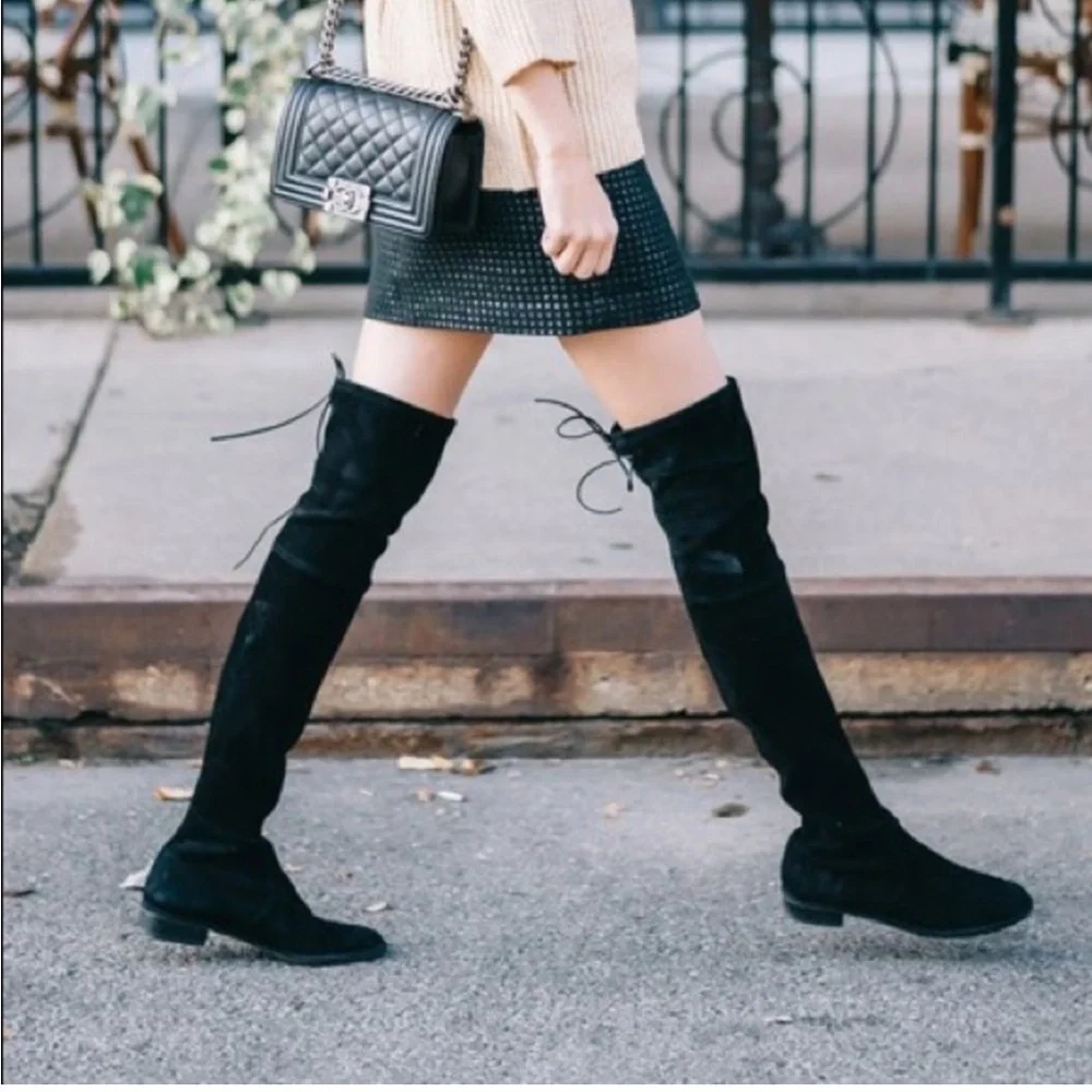 Stuart Weitzman OTK Lowland Boots Shoes Suede Over the Knee Black